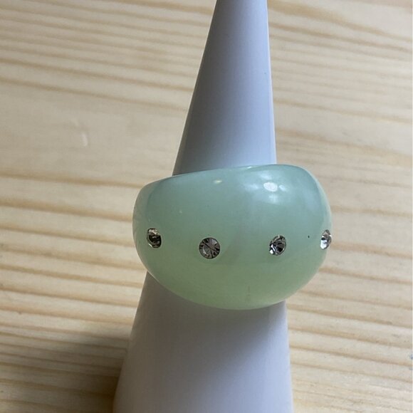 Wide Band Green Resin Ring With Rhinestone Accents - Picture 1 of 5